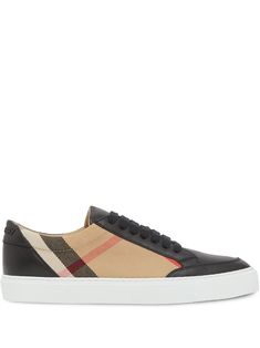 For a check pattern, where else would you turn but to Burberry? These low-top sneakers will fill the check-print hole in your life. Best foot forward to the checkout. Featuring a classic check pattern, a branded insole, a logo to the outside, an almond toe and a front lace up detail. | Burberry Check Pattern Low-Top Sneakers Burberry Sneakers Women Outfit, Mens Brown Shirt, Green Sweater Women, Brown Coat Women, Burberry Sneakers, Black Boots Men, T Bar Shoes, Black Pants Men, Black Leather Sneakers