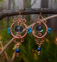 🦋🌑 Rainbow Tigers Eye + Opalite 🌑🦋   ▫️slow, sustainable art. Pieces are to order <3 ▫️handmade with authentic copper sourced in the US ▫️materials are ethically sourced, recycled or thrifted ▫️each stone is handpicked and cleansed for each pair by me ▫️Variation earring hooks based on your skin needs/ liking (please specify below : gold plated, niobium wire* Artisan Handmade Earrings With Copper Wire, Artisan Handmade Earrings In Copper Wire, Artisan Handmade Copper Wire Earrings, Handmade Unique Copper Wire Earrings, Artisan Handmade Earrings, Drilling Glass, Wire Earrings Handmade, Wire Wrap Jewelry Designs, Sustainable Art