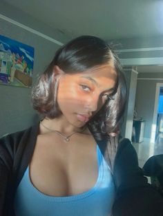 Middle Part Short Silk Press, Short Curly Hair Flat Iron, Bob Hairstyles For Black Women Layered, Curly Bob Silk Press, Short Curly Hair Straightened Hairstyles, Straight Short Natural Hair, Neck Length Hair Black Women, Flat Iron Curls Black Women Short Hair, Baddie Hairstyles For Short Hair Black