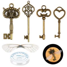 PRICES MAY VARY. Package: Magic themed flying keys DIY set includes 30 pieces vintage skeleton keys, 30 pairs white dragonfly wings,50 pieces clear double sided sticky dots and elastic crystal string(length about 30yd), enough quantity to use. All Large Keys: Large size antique bronze vintage style skeleton keys are ideal for birthday party favors and mini treasure toy gifts with medieval middle ages theme. Keys are made of metal alloy and sizes are from 2.1in to 2.7in. White Dragonfly Wing Char Diy Christmas Wedding Decorations, Harry Potter Flying Keys, Party Halloween Decorations, Diy Christmas Wedding, Flying Keys, Key Diy, Harry Potter Christmas Tree, Birthday Party Halloween, Christmas Wedding Decorations