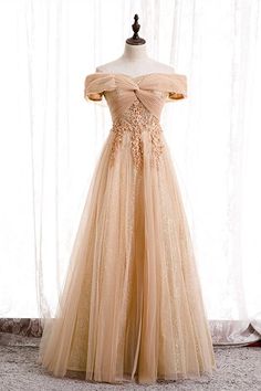 Off The Shoulder Prom Dress, Champagne Formal Dresses, Shoulder Embroidery, Dream Prom, Long Formal Dress, Banquet Dresses, Birthday Party Dress, Women Formals, Dress Gift