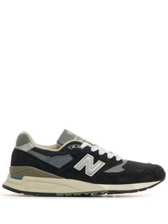 black/silver-tone panelled design suede panelling appliqué logo logo-embroidered tongue branded heel counter almond toe front lace-up fastening branded insole rubber sole New Balance Black, Reebok Club C, New Balance Sneakers, Brown Sneakers, Sneakers Blue, Sneakers Grey, Nike Air Max 97, New Balance Shoes, Suede Sneakers