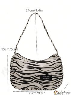 BirdinBag - Animal Print Nylon Shoulder Bag - Stylish Womens Handbag with Zebra Pattern Casual School Bag With Animal Design, Animal Design Shoulder Bag For Daily Use, Casual School Shoulder Bag With Animal Design, Daily Use Animal Design Pouch Shoulder Bag, Casual Animal Design Shoulder Bag For School, Trendy Animal Design Bags For Daily Use, Trendy Large Capacity Fabric Bag, Black Shoulder Bag With Animal Design, Black Animal Design Shoulder Bag