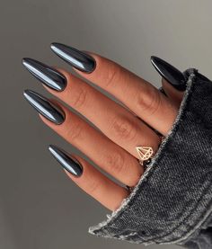 Nails Metallic Chrome, Black Chrome Nails, Blue Chrome Nails, Chrome Nails Designs, Mirror Nails, Her Nails, Metallic Nails, Nails 2024