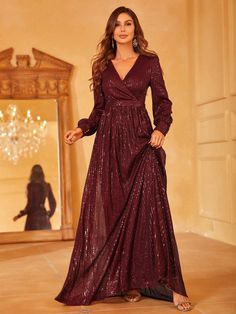 Product Code: FSWD1405 Embellishment: Sequin Fabric: 100% Polyester Back Style: Zipper Up,Deep V Neck Fully Lined: Yes Built-in Bra: No Available Color: Burgundy Stretch: Moderate Fits true to size Imported Model Information: Height: 5' 2" Bust: 32'' Waist: 26“ Hips: 37” wearing US size Small Uzbekistan Wedding, Western Gowns Party Wear, Dress For Wedding Reception, Gowns Dresses Indian Party Wear, Party Wear One Piece, Latest Gown Designs, Gown Models, Long Evening Dresses Elegant, Gown Dress Party Wear