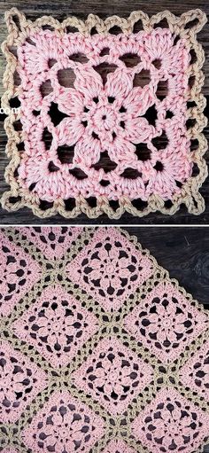 the crochet pattern is shown in two different colors, including pink and beige