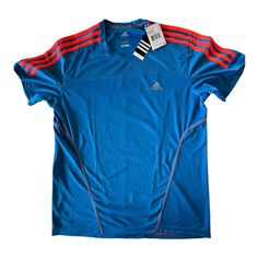 Nwt, Adidas Rsp Ds Short Sleeve Performance Shirt In ‘ Bright Blue / Infrared ‘, Men’s Large. Climalite Breathable, Moisture Wicking. Blue Adidas T-shirt With Logo, Blue Technical Workout T-shirt, Blue Adidas Sportswear T-shirt, Blue Technical Sports T-shirt, Sporty Blue Shirt For Sports, Blue Short Sleeve Sports Shirt, Adidas Sports Shirt, Adidas Short Sleeve Training Tops, Adidas Crew Neck Running Tops