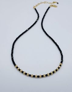 Dainty Black Spinel Choker Black Spinel Necklace 14k GF FabulousBlendsofGems.com Free Shipping! HTTPS://FabulousBlendsofGems.com #jewelry #designerjewelry #titanmarket2020 #handmade Adjustable Black Necklace With Gold Beads, Minimalist Gold Beaded Necklace With Black Beads, Minimalist Gold Necklace With Black Beads, Dainty Gold Necklace With Black Beads, Minimalist Black Jewelry With Gold Beads, Black Spinel Jewelry, Black Spinel Necklace, Spinel Necklace, Elegant Choker