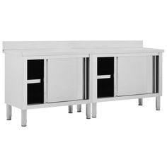 a white cabinet with black doors and drawers