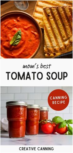 tomato soup and grilled bread with text overlay that reads uni's best tomato soup