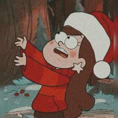 a cartoon character wearing a santa hat and holding his arms out