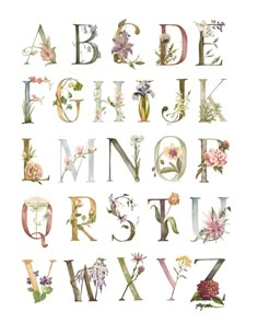 the letters are made up of flowers and leaves