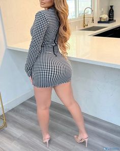 OrcaJump - Houndstooth Pattern Long Sleeve Bodycon Dress Sleeve Bodycon Dress, Houndstooth Pattern, Long Sleeve Bodycon, Long Sleeve Bodycon Dress, Dress Size Chart, Olivia Mark, Fashion Prints, Sleeve Styles, Girl Fashion