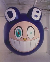 an inflatable balloon shaped like a cartoon character with big eyes and large ears