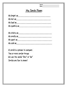 the simple poem worksheet