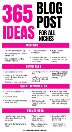 a pink and black poster with the words 365 blog post for all niches