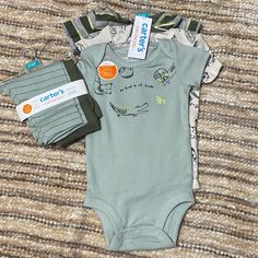 New. Carter’s Bundle (Just One You). Baby Boy, 3 Months. Three Short Sleeve Onesies And A 2-Pack Of Pull On Pants.Colors Are In The Green Family. Super Cute. Future Boy, Boy Stuff, Carters Baby Boys, Carters Baby, Pull On Pants, 3 Months, Matching Sets