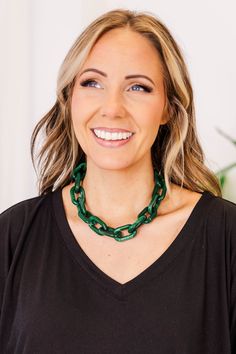 This chain design necklace features a gorgeous green color, making it the perfect accessory to pair with any sassy dress or cute top and skinnies! The vibrant green hue will add a pop of color to any outfit, while the sleek chain design adds a touch of sass! Trendy Green Necklace For Party, Green Choker With Adjustable Chain, Green Choker Jewelry With Adjustable Chain, Green Adjustable Chain Choker, Chic Green Jewelry For Gifts, Green Adjustable Chain Necklace For Party, Trendy Green Necklace For Gift, Trendy Green Necklace Gift, Green Chunky Chain Necklace As Gift