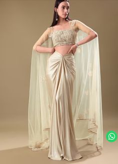 Traditional Bollywood Outfits, Sangeet Women Outfit, Sangeet Designer Outfit, Western Sangeet Outfits Women, Indo Western Outfits Ideas For Diwali, Amit Agrawal Design, Guest Wedding Dress Indian, Sari Inspired Dress, Stylish Drapes Outfit