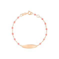 Gigi Clozeau - Little Gigi Fuchsia bracelet, Oval plaque, Rose Gold, 5.9 Rose Gold Oval Bracelet Gift, Oval Rose Gold Bracelet As Gift, Oval Rose Gold Bracelet For Gift, Baby Bracelet, Resin Beads, Or Rose, Rose Gold, Bracelet, Beads