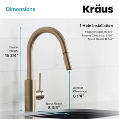 kitchen faucet with measurements for different types of faucets and handles on it