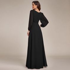 This romantic chiffon lantern sleeve Empire Waist Ruched mother of the bride dress leaves a lingering impression of elegance. Featuring sheer puffed long sleeves, a cinched empire waist, and flattering ruching, making it perfect for an outdoor wedding. The A-line floor-length silhouette can be paired with metallic, black, white, and nude heels.Long crew neck party dress, the fit hem makes you look sexy, this party dress is sweet, unique, elegant and fashion.Ever-Pretty gives you stylish and affo Square Neck Bridesmaid Dress, Puffed Long Sleeves, Mother Dress, Black Plus Size, Ever Pretty, Midi Slip Dress, Ballet Dress, Mothers Dresses, Mini Skater Dress