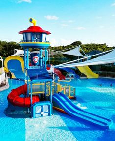 a large water park with slides and swimming pool