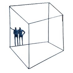 two figurines are standing in the shape of a cube