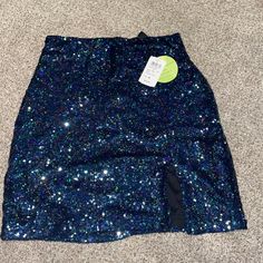 Never Worn Before New With Tags Sparkly Blue Sequins Size Medium Has A Zipper In The Back Blue Sparkly Skirt, Black Lace Mini Skirt, Sneaker Ball, Red Leather Skirt, Sparkly Skirt, Glitters Skirt, Blue Skort, Distressed Skirt, Faux Suede Skirt