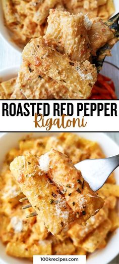 two pictures with different types of food in them and the words roasted red pepper kaloni