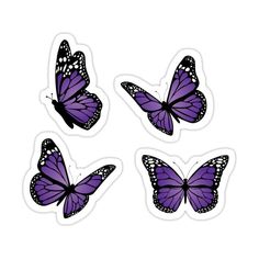 three purple butterflies stickers on a white background