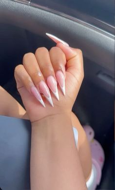 pointy nails, french tip Pointed French Nails, Long Stiletto French Tip Nails, Short Stilleto Frenchies, White French Tip Nails Stiletto, Cute Pointy Nails, Pointy Nails French Tip, French Pointy Nails, Sharp Pointy Nails