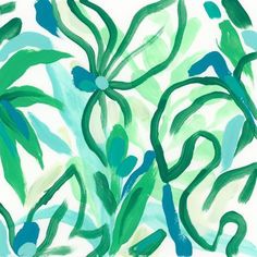 an abstract painting with green and blue colors