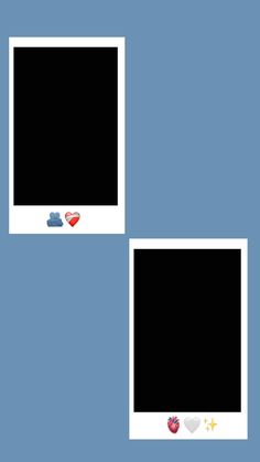 two square frames with hearts and stars on them against a light blue background, one is empty