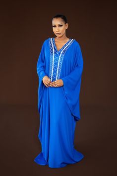 Beautiful Hand Embroidery Kaftan Dress.  This stunning kaftan has an embroidery added on the neckline. Very elegant and easy to wear. Embroidery Kaftan, Eid Dress, Dress Muslim, Eid Dresses, Muslim Dress, Kaftan Dress, African Women, Dress Clothes For Women, Beautiful Hand