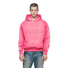 This core hoodie is defined by tonal Purple Brand logo lettering across the chest. It’s cut for an oversized fit from heavyweight pink fleece, faded in front, and features a large kangaroo pocket as well as ribbing at the cuffs and hem. Oversized Fit Midweight French Terry 100% Cotton Model is 6'0" and wearing a size m Pink Oversized Hoodie, Dream Wishlist, Random Outfits, Denim Projects, Pink Fleece, Brand Clothes, Black Couples Goals, Couples Goals, Streetwear Fashion Women