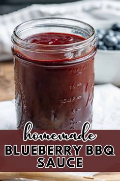 homemade blueberry bbq sauce in a mason jar