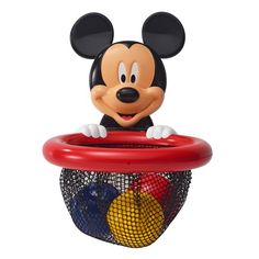 a mickey mouse toy in a red net