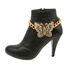 Add a touch of elegance to your boots with these Women Gold Metal Chain Boot Bracelet Shoe Butterfly Charm Sleek Boujee Anklets! 🦋👢 Featuring a charming butterfly design, these boot chains are perfect for any occasion. Made with premium quality metal, these anklets are available in stunning antique rustic gold color. #BootChain #ButterflyCharm #SleekAndStylish #bootbracelet #bootjewelry #butterflycharms 🦋 #Botanical #Animals #Flower #Western #Boots #BootChain #Charmed #Butterfly #eBay Trendy Metal Chain Anklets, Metal Chain Anklets For Party, Trendy Party Anklets With Chain Detail, Elegant Party Bracelets With Chain Strap, Trendy Metal Anklets For Party, Trendy Adjustable Chain Anklets For Party, Party Bracelets With Chain Strap, Chic Gold Chain Bracelet For Party, Metal Anklets With Ankle Strap For Party