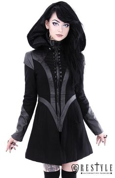 Look stylish and stay warm this winter in this black goth winter jacket. featuring a detachable hood and pockets for added convenience, this jacket is perfect for any occasion. shop now and get free shipping on all orders. Modern Cyberpunk, Goth Coat, Winter Gothic, Outfit Ideas Male, Dark Skirts, Winter Coat Short, Gothic Coat, Black Winter Jacket, Blue Lipstick