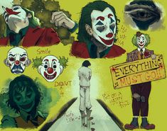 an image of clowns holding signs with words on them that say everything must go