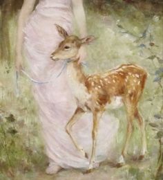 a painting of a woman with a deer