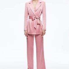 Karley Wrap Blazer Pink Lapel Collar Suit For Fall, Pink Suit With Lapel Collar For Fall, Elegant Pink Outerwear With Suit Collar, Elegant Pink Suit Collar Outerwear, Elegant Pink Suit For Fall, Tailored Pink Pantsuit For Fall, Fall Pink Pantsuit For Work, Elegant Pink Pantsuit For Fall, White Tweed Jacket