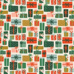 many presents are wrapped in different colors and sizes