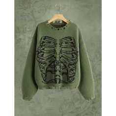 Brand New! The Perfect Halloween Sweater, It's Warm, And Amazingly Soft And Cozy! Goth Skeleton Rib Cage Distressed Sweater Halloween Vibes Women Large Green 100% Polyester Length: 25” Chest: 41” I Ship Next Business Day, Sometime The Same Day As Your Order. Tags: Halloween, Bones, Skulls And Bones, Halloween Vibes, Zombie, Horror Junkie, Scary, Halloween Vibes, Rib Cage Shirt, Bones Shirt, Halloween Sweater, Fairycore, Goth, Grunge, Distressed Bones, Emo, Goth Girl, Bones Shirt Romwe Sweater, Skeleton Pattern, Oversized Pullover Sweaters, Loose Pullover Sweater, Distressed Sweaters, Animal Print Fashion, Loose Pullover, Drop Shoulder Sweaters, Oversized Pullover