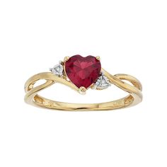 A heart-shaped garnet gemstone serves as the focal point to this beautiful ring, while shimmering diamond accents add eye-catching style.RING DETAILSWidth: 6.5 mmMetal: 10k goldPackaging: boxedSTONE DETAILSStone type: garnetTotal weight: 1/2 ct.Center stone size: 6 mmShape: heartSetting: prongDIAMOND DETAILSTotal weight: less than 1/10 ct.Shape: single cutSetting: illusionGemstones may have been treated to enhance their appearance. Special care may be required. Please visit our Gemstone Treatmen Red Diamond Heart Ring For Anniversary, Red Heart Diamond Ring For Anniversary, Heart-shaped Diamond Ring For Anniversary, Red Heart Shaped Diamond Anniversary Ring, Formal Rings With Birthstone For Valentine's Day, Diamond Ruby Ring With Gemstone Accents For Anniversary, Red Heart Ring With Center Stone, Formal Birthstone Rings For Valentine's Day, Red Heart-shaped Rings With Center Stone