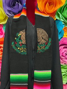 Mexican zarape sash class of 2023 Mexican emblem Mexico todo Corazon Mexico Graduation Sash, Traditional Embroidered Graduation Stole, Multicolor Embroidered Graduation Stole, Embroidered Multicolor Graduation Stole, Embroidered Black Graduation Stole, Graduation Sarape, Manifesting Graduation, Mexican Graduation Pictures, Graduation Sash Ideas