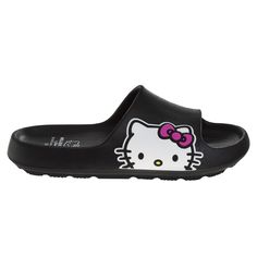 Channel your inner Hello Kitty fan with these adorable slip-on slides! Officially licensed by Hello Kitty and featuring a colorful Hello Kitty graphic on the side, these sandals are perfect for lounging at home, running errands, or poolside fun. Constructed from durable, easy-to-clean rubber, these slides are built to last. The open-toe design keeps your feet cool and comfy, while the slip-on style makes getting ready a breeze. Shop Hello Kitty, Hello Kitty Characters, Trending Sandals, Closed Toe Shoes, Comfort Design, Sport Sandals, Suede Sandals, Flip Flop Sandals