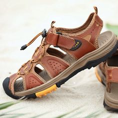 Color: Black,Brown,Khaki Closure Type: Elastic Band,Velcro Feature: Toe-Protected,Soft,Slip Resistant Size: US 10.5,US 8,US 9,US 10,US 7.5,US 8.5,US 6.5 Shoes Type: Outdoor Sandals,Beach Sandals Toe Type: Closed Toe Upper Material: Cowhide Outsole Material: Rubber Sunglasses Necklace, Sandals Beach, Outdoor Sandals, Shoe Boot Sandals, Beach Casual, Beach Sandals, Sneaker Heels, Boot Sandals, Mary Jane Sneaker