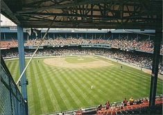 a baseball stadium filled with lots of people